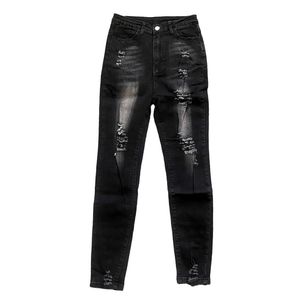 SHEIN Super Skinny Stretch Jeans with Rips in Black, Size S​​​​​​​